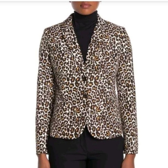 NWOT J. Crew Schoolboy Leopard Print Blazer - Black, Brown, White Size Large - Picture 1 of 9